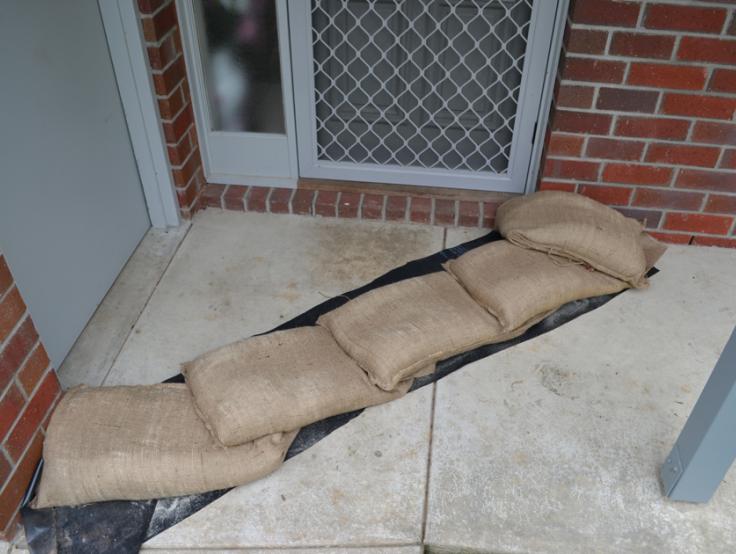 Sandbags across a doorway